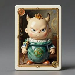 a painting of ultradetailed collectible card from garbage pail kids nasty nick card as a ceramic toy, a flemish baroque by dino valls, trending on zbrush central, classical realism, flemish baroque, hyper realism, chiaroscuro