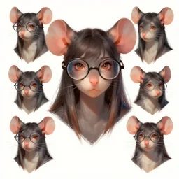 character design portrait of an anthropomorphic rat girl with rat ears wearing glasses, 4 k, concept art, by wlop, ilya kuvshinov, artgerm, krenz cushart, pixiv.