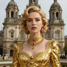 realistic portrait of a beautiful Jewel Staite made of gold, Victorian architecture, ultra realistic, 8k