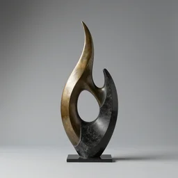 minimalist abstract bronze and obsidian sculpture of a flame