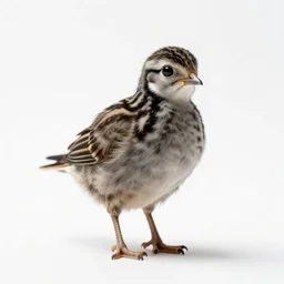 striped chick, high detail photograph, full body, isolated on a pure white background, centered, entire subject in frame, sharp focus, soft studio lighting