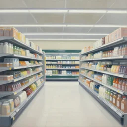 a beautiful painting of a pristine and sterile supermarket grocery store, representative of the art style of artgerm and wlop and peter mohrbacher