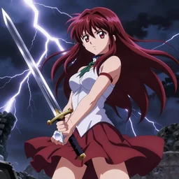 ezra scarlet anime, holding a sword, epic photo, moody lightning, 8 k