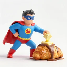 croissant-man, a super hero fighting butter and chocolate