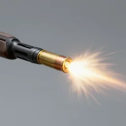 realistic rifle bullet exiting rifle barrel, motion blur, global illuminatan
