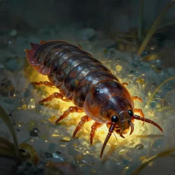 portrait painting of a porcellio scaber woodlouse, glowing background, unreal render cinematic lighting art by bussiere rutkowski andreas rocha