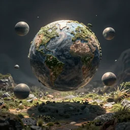 Levitating spheres, shadows, fantasy, digital art, HD, detailed.