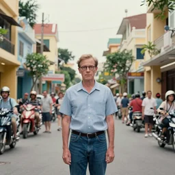 Wes Anderson film still in Saigon. 8k resolution. Pastel. Sharp.