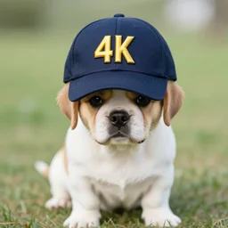puppy with a cool baseball cap, 4k