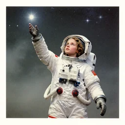 ( ( dither ) ), portrait of a young astronaut girl reaching for the stars, exterior, colorful modern, mads berg, karolis strautniekas, ( ( christopher balaskas ) ), fine texture, dynamic pose, detailed, matte print, muted color, lomography, fog, dramatic lighting, ( ( risograph ) )