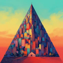 symmetrical post - minimalism portrait of a magical triangle city, vibrant color scheme, highly detailed, in the style of romanticism, cinematic, artstation, moebius, junji ito, greg rutkowski