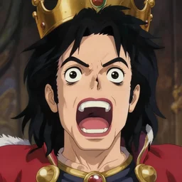 centered!! macro head portrait of medieval scared yelling king michael jackson, artstation, detailed cartoon, elegant, digital painting, concept art, smooth, sharp focus, illustration, ghibli, makoto shinkai, don bluth, fujita goro, jean giraud, akihiko yoshida, tom whalen 8 k