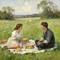 attractive bradley - james and attractive colin - morgan go to a meadow to have a picnic. highly detailed painting by gaston bussiere, craig mullins, j. c. leyendecker 8 k
