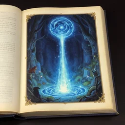 photo of a fantasy wizard's textbook showing how to cast a portal down. book illustrations by artgerm and greg rutkowski