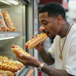 cctv footage of a rapper with a big nose steals hotdogs from a store
