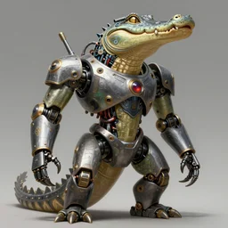 low angle shot of a cyberpunk alligator robot character, intricate, elegant, highly detailed, centered, digital painting, artstation, concept art, smooth, sharp focus, illustration, artgerm, Tomasz Alen Kopera, Peter Mohrbacher, donato giancola, Joseph Christian Leyendecker, WLOP, Boris Vallejo