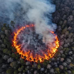 aerial photo of a large wildfire in a forest