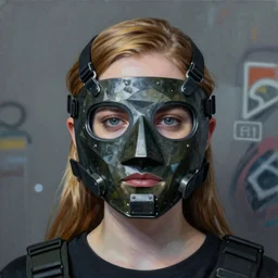 Elle Fanning wearing a Taiwan special forces mask picture by Sachin Teng, asymmetrical, dark vibes, Realistic Painting , Organic painting, Matte Painting, geometric shapes, hard edges, graffiti, street art:2 by Sachin Teng:4
