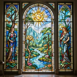 stain - glass portal to paradise, ultra detailed, photorealistic, octane render, high definition, fine details, ethereal tones, 8 k, mcbess mood