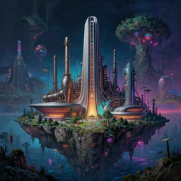 a beautiful ultradetailed painting of cinema nature industrial architecture by oscar niemeyer, wilderness tundra architecture island lightpaint tron retrowave extraterrestial junglepunk synthwave neon noir cosmic bioshock universe uv light otherworldly biopunk apocalyptic, archdaily, wallpaper, highly detailed, trending on artstation.