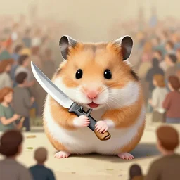 hamster sharpening his blade, full of people, art by artgerm and greg rutkowski and magali villeneuve, d & d, fantasy, highly detailed, digital painting, trending on artstation, concept art, sharp focus, illustration