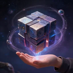 a god giving dissolving into a new universe and then folding itself into a cube, in the style of wlop, illustration, epic, fantasy, hyper detailed, smooth, unreal engine, sharp focus, ray tracing
