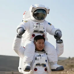 astronaut carries a astronaut on his shoulders