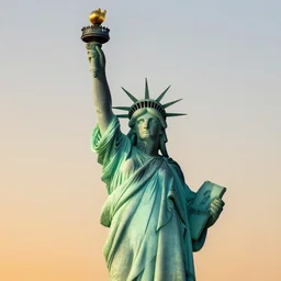 4 k hd, high resolution photograph of statue of liberty at sunrise, shot with sigma f / 4. 2, 2 5 0 mm sharp lens, wide shot, volumetric lighting, high level texture render