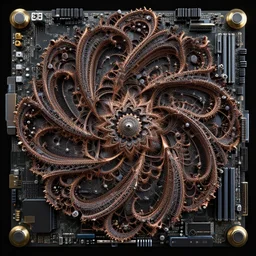 fractal motherboard, greg rutkowski, scifi, symmetry fractal, octane render, detailed realistic 8 k,