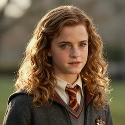 Photograph of Emma Watson as Hermione Granger. During golden hour. Extremely detailed. Beautiful. 4K. Award winning.