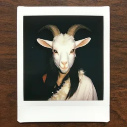 polaroid of a girl with a goat mask,