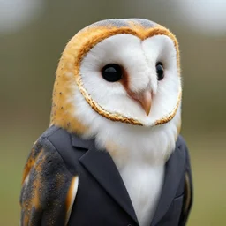 cute barn owl in a suit, 8 k, hd, dof, kodak film, volumetric lighting, subsurface scattering, photorealistic, octane render, details