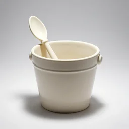 ivory sandbox bucket and spade, studio product photography, isolated on a pure white background, centered, entire object in frame, sharp focus, soft studio lighting