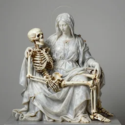highly detailed 8 k la pieta medium shot painting of catholic veilded transparent lady hug rotting skeleton still life, lawrence alma - tadema, slime, artstation, special effects makeup, 1 9 th, maximalist, masterpiece, glittering, gold, ivory, hyperreal, golden ratio, alphonse mucha, mythological