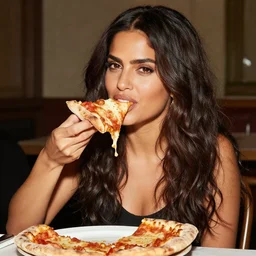 salma hayek eating pizza