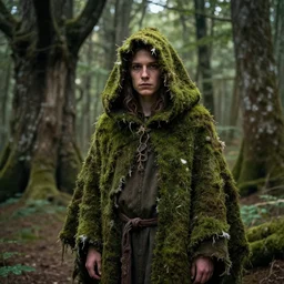 zeiss 3 5 mm portrait photography of 8 0 - year - old druid in tattered moss covered hood inside ancient forest, natural light, artwork by maria panfilova andrea savchenko mike kime ludovic plouffe qi shengluo oliver cook julian calle eddie mendoza, trending on artstation