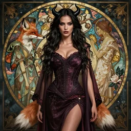 beautiful, amazing, sensual, evil sorceress, dungeons and dragons, ana de armas, part furry fox, fox tail, gorgeous, by greg rutkowski, symmetry, concept art by artgerm, distance render portrait of a hyper realistic, alphonse mucha, octane render, highly detailed, high quality, 8 k, soft lighting, path traced, and uang guangjian and gil elvgren