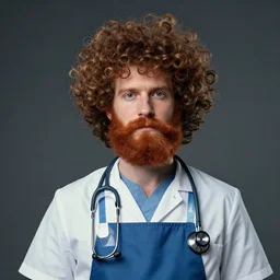 curled perspective digital art of curly hair medic with ginger beard wearing apron and stethoscope by anton fadeev from nightmare before christmas