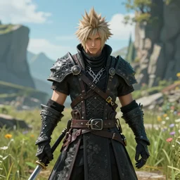 realistic depiction of warrior of darkness from final fantasy xiv, lush background, sunny day, high definition, ultra detailed, cinematic, photorealistic