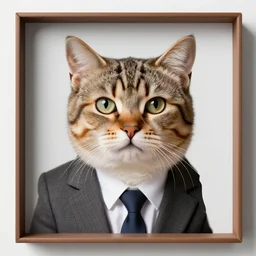 portrait of a business cat, super detailed, hyper realism, sharp focus, stylized, box frame, octane, medium shot
