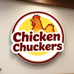' chicken chuckers ', logo for a chicken restaurant