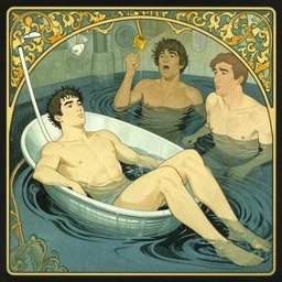 person bathing in sewage illustration by joe fenton, syd mead, p. craig russell and barry windsor - smith, artstation, 4 k, graphic novel, concept art, matte painting, art nouveau