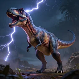 realistic digital art, dinosaur charged with lightning, hd, trending on artstation
