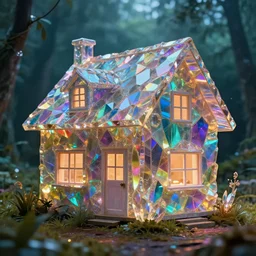 cinematic film still of a house made of rainbow reflective crystal 4k