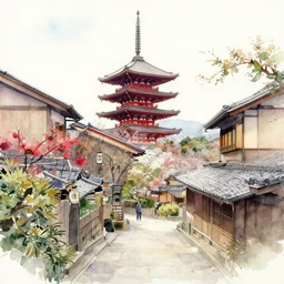 watercolor painting of Kyoto