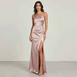 Long Dress Women One Shoulder Party Maxi Dress Soft Satin Sexy Slit Evening Dress