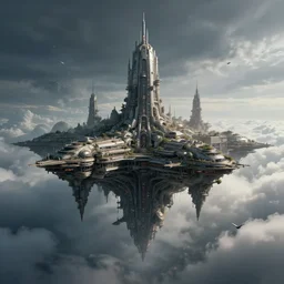 floating city on clouds, wayne barlowe, peter mohrbacher, surrealism, kelly mckernan, epic scene, 4 k, dark fantasy, environment, unreal engine 5, detailed