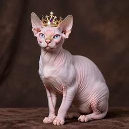 pink sphinx cat with a crown renaissance style