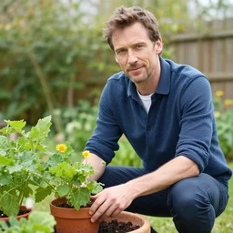 Paul Bettany gardening at home