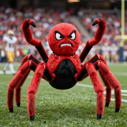 sports team mascot, angry spider mascot costume, spider, the tarantulas, football mascot, anthropomorphic tarantula HD official photo, high quality costume